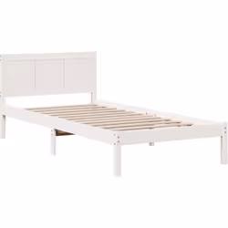 Ce cadre de lit minimaliste en bois de pin blanc te donne une belle base solide pour des nuits tranquilles. Il mélange les to ...