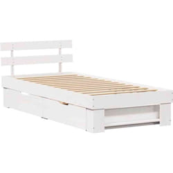 Cadre De Lit Avec Tiroir Blanc 75 X 190 Cm Bois Massif En Pin Vidaxl