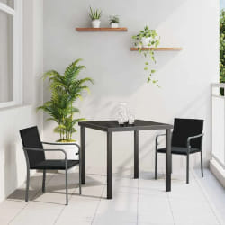 vidaXL Ensemble de repas de jardin , 3 pièces avec coussins en rotin synthétique noir.