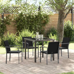 vidaXL Ensemble de salle à manger de jardin 5 pièces avec coussins - Rotin poly noir