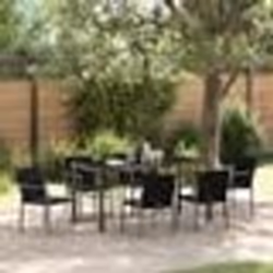 vidaXL Ensemble de dining de jardin , 7 pièces avec coussins en rotin poly noir.