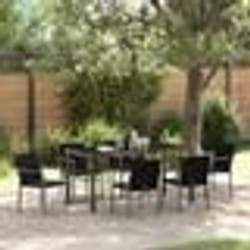 vidaXL Ensemble de dining de jardin , 7 pièces avec coussins en rotin poly noir.