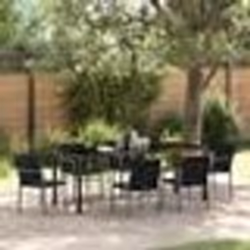 vidaXL Ensemble de repas de jardin de 7 pièces avec coussins en rotin poly noir.