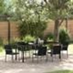 vidaXL Ensemble de repas de jardin de 7 pièces avec coussins en rotin poly noir.