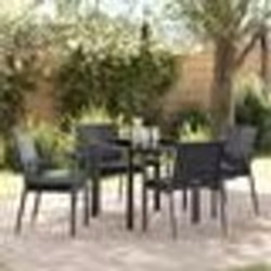 vidaXL Ensemble de salle à manger de jardin 5 pièces avec des coussins en poly rotin noir