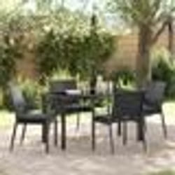 vidaXL Ensemble de salle à manger de jardin , 5 pièces avec coussins en poly rattan noir.