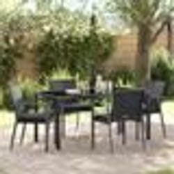 vidaXL Ensemble de repas de jardin 5 pièces avec coussins en poly rattan noir