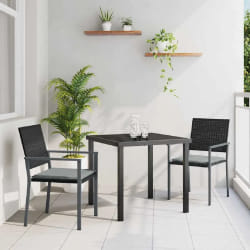 vidaXL Ensemble de salle à manger de jardin 3 pièces avec coussins en poly rotin noir.