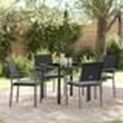 vidaXL Ensemble de repas de jardin de 5 pièces avec coussins noirs en poly rotin.