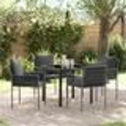 vidaXL Ensemble de salle à manger de jardin 5 pièces avec coussins en polyrotin noir
