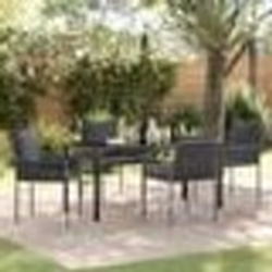 vidaXL Ensemble de salle à manger de jardin de 5 pièces avec des coussins noirs en rattan synthétique.