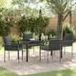 vidaXL Ensemble de salle à manger de jardin de 5 pièces avec des coussins noirs en rattan synthétique.