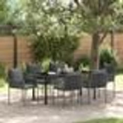 vidaXL Ensemble de jardin de 7 pièces avec des coussins noirs en poly rotin.