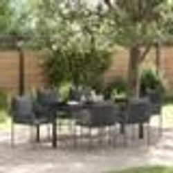 vidaXL Set de salle à manger de jardin 7 pièces avec coussins en poly rotin noir de