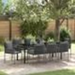vidaXL Set de Jardin 9 Pièces avec Coussins Noirs Rattan Poly