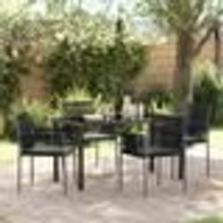 vidaXL Ensemble de salle à manger de jardin , 5 pièces avec coussins en poly rotin noir.