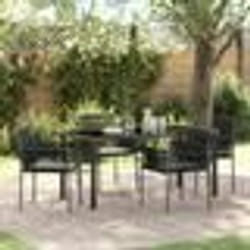 vidaXL Ensemble de jardin de 5 pièces avec des coussins en poly rattan noir.
