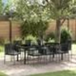 vidaXL Set de salle à manger de jardin , 9 pièces, avec coussins en poly rotin noir.
