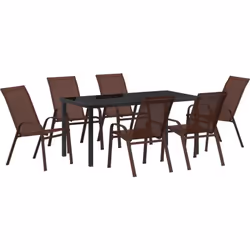Cet ensemble de salle à manger de jardin 7 pièces est parfait pour les repas en extérieur avec élégance, combinant esthétique ...