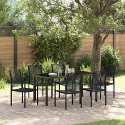 vidaXL Ensemble de salle à manger de jardin 7 pièces en noir, en PVC et rattan