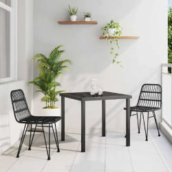 vidaXL Set de salle à manger de jardin 3 pièces noir en poly rotin.