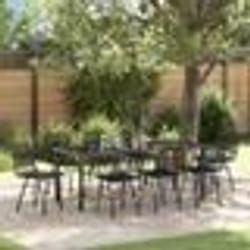 vidaXL Set de 9 pièces pour le repas de jardin en poly rotin noir