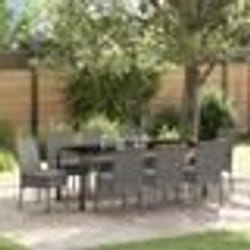 vidaXL Ensemble de jardin 9 pièces en poly rotin gris