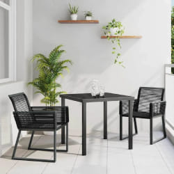 vidaXL Ensemble de salle à manger de jardin de 3 pièces en poly rotin noir.