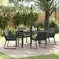 vidaXL Ensemble de salle à manger de jardin – 5 pièces avec des coussins en poly rotin noir.
