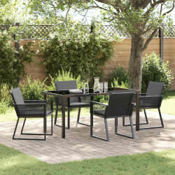 vidaXL Ensemble de jardin 5 pièces avec coussins en poly rotin noir