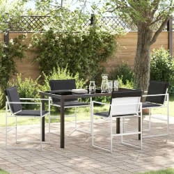 vidaXL Ensemble de salle à manger de jardin 5 pièces avec coussins en Textilène blanc et en acier