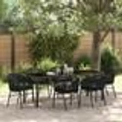 vidaXL Ensemble de salle à manger de jardin de 7 pièces - Rattan poly noir