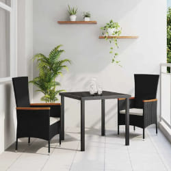 vidaXL Ensemble de salle à manger pour jardin 3 pcs Noir Poly rotin