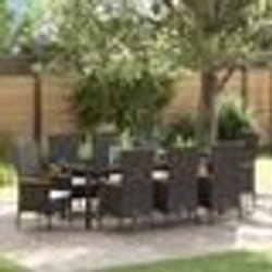 vidaXL Chaises de jardin avec coussin 9 pcs Noir 200 x 80 x 73 cm