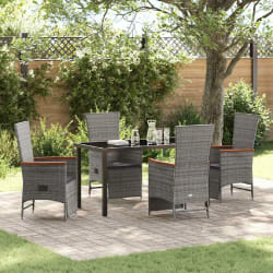 vidaXL Set de salle à manger de jardin de 5 pièces avec coussins Gris Rotin synthétique