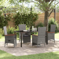 vidaXL Set de 5 pièces de salle à manger de jardin avec coussins en Rattan Gris