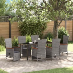 vidaXL Set de salle à manger de jardin 7 pièces avec coussins gris en rotin poly