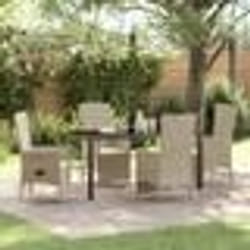 vidaXL Set de chaises de jardin inclinables avec coussin 5 pcs Beige