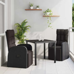 vidaXL Chaises de jardin inclinables 3 pcs Noir 80 x 80 x 73 cm