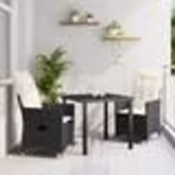 vidaXL Ensemble de salle à manger de jardin de 3 pièces avec coussins en poly rattan noir