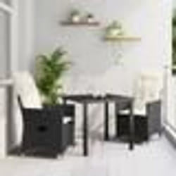 vidaXL Ensemble de salle à manger de jardin de 3 pièces avec coussins en poly rattan noir