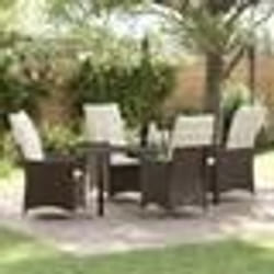 vidaXL Ensemble de salle à manger de jardin 5 pièces avec coussins en polyrotin marron