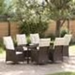 vidaXL Set de salle à manger de jardin de 7 pièces avec coussins, poly rattan marron