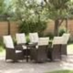 vidaXL Set de salle à manger de jardin de 7 pièces avec coussins, poly rattan marron