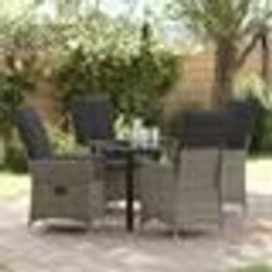 vidaXL Ensemble de dîner de jardin 5 pièces avec coussins en gris en poly rattan.