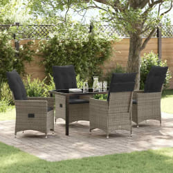 vidaXL Ensemble de salle à manger de jardin de 5 pièces avec coussins en poly rotin gris