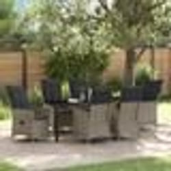 vidaXL Set de salle à manger de jardin 7 pièces avec coussins en poly rotin gris