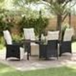 vidaXL Ensemble de salle à manger de jardin de 5 pièces avec coussins en poly rotin noir