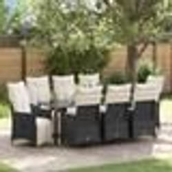 vidaXL Set de salle à manger de jardin de 9 pièces avec coussins en polyrotin noir.