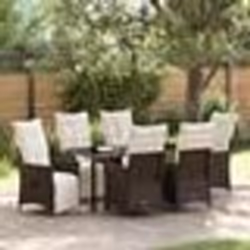 vidaXL Ensemble de salle à manger de jardin 7 pièces avec coussins en rattan synthétique marron.